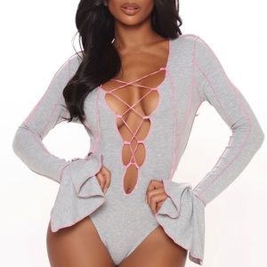 Ribbed lace up bodysuit